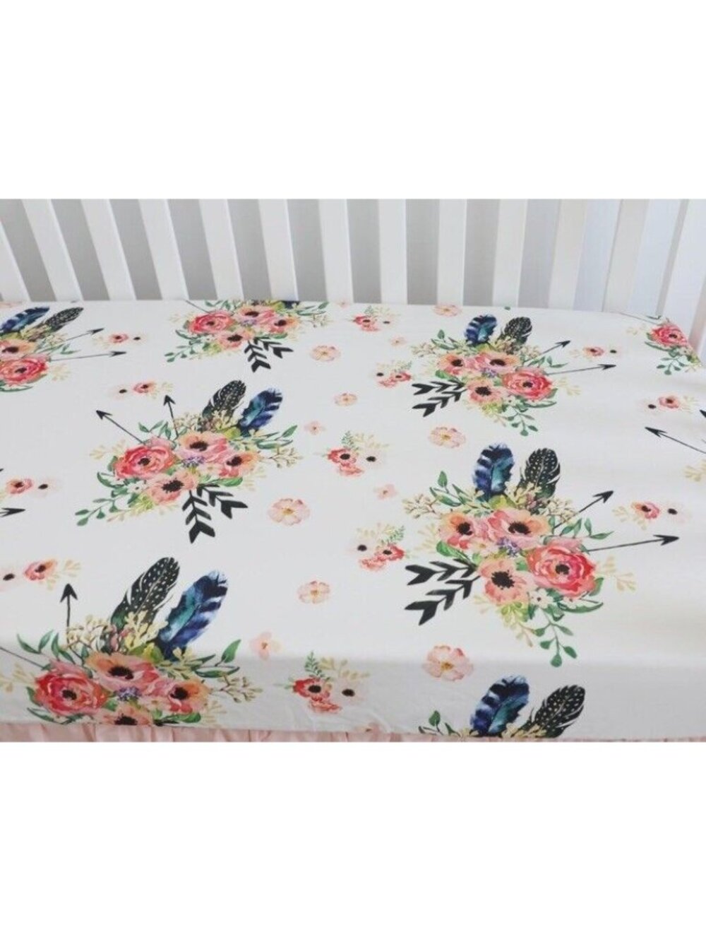 Los Angeles Boutique Boho Baby Girl Floral Printed Fitted Crib Sheet Photo Shoot